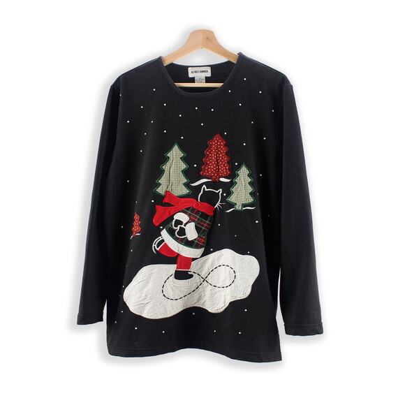 90s Vintage Sweatshirt - Classic Christmas Jumper - Cute Cat Shirt - M - Picture 1 of 3